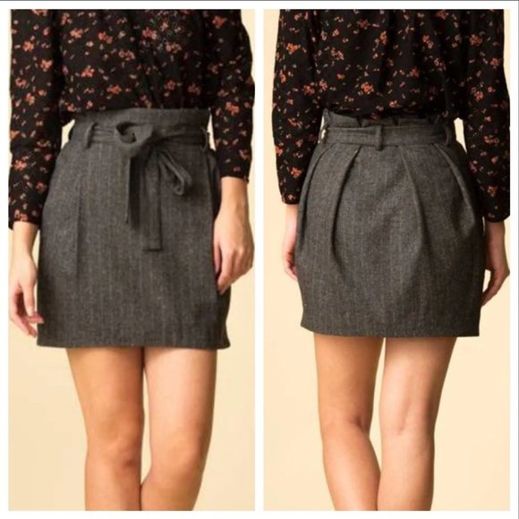 Ulla Johnson Leo Wool Blend Herringbone Belted Paperbag Waist Mini Skirt… - Picture 2 of 11
